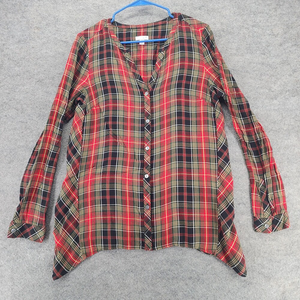 J Jill Shirt Womens Small Tall Long Sleeve Button Up Red Plaid